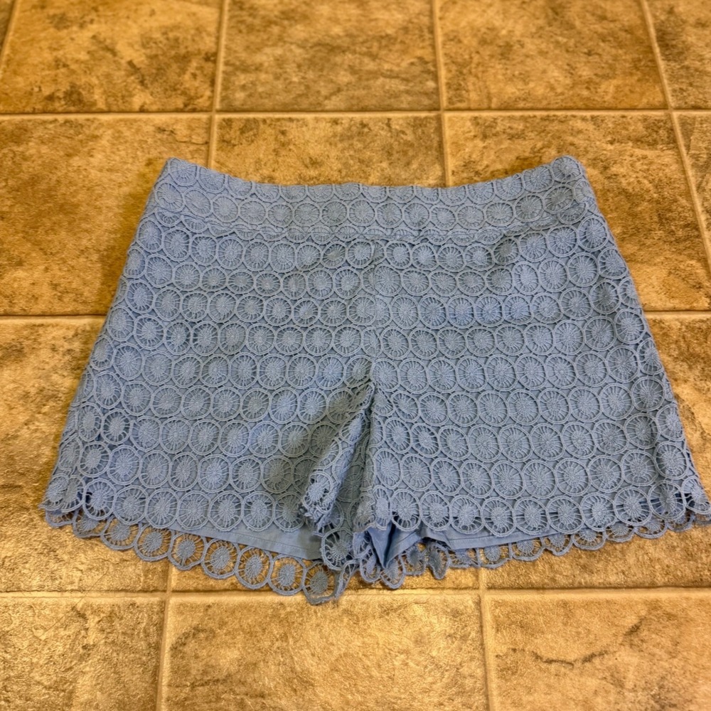 Ann Taylor Loft Women Blue Circle Lace Scalloped Hem Shorts Size 4 Side Zip